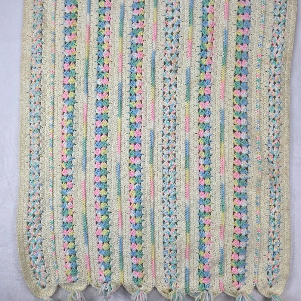 Vintage Handmade Crochet Afghan Blanket 45x25 Pastel Striped Granny Pattern - Picture 12 of 12